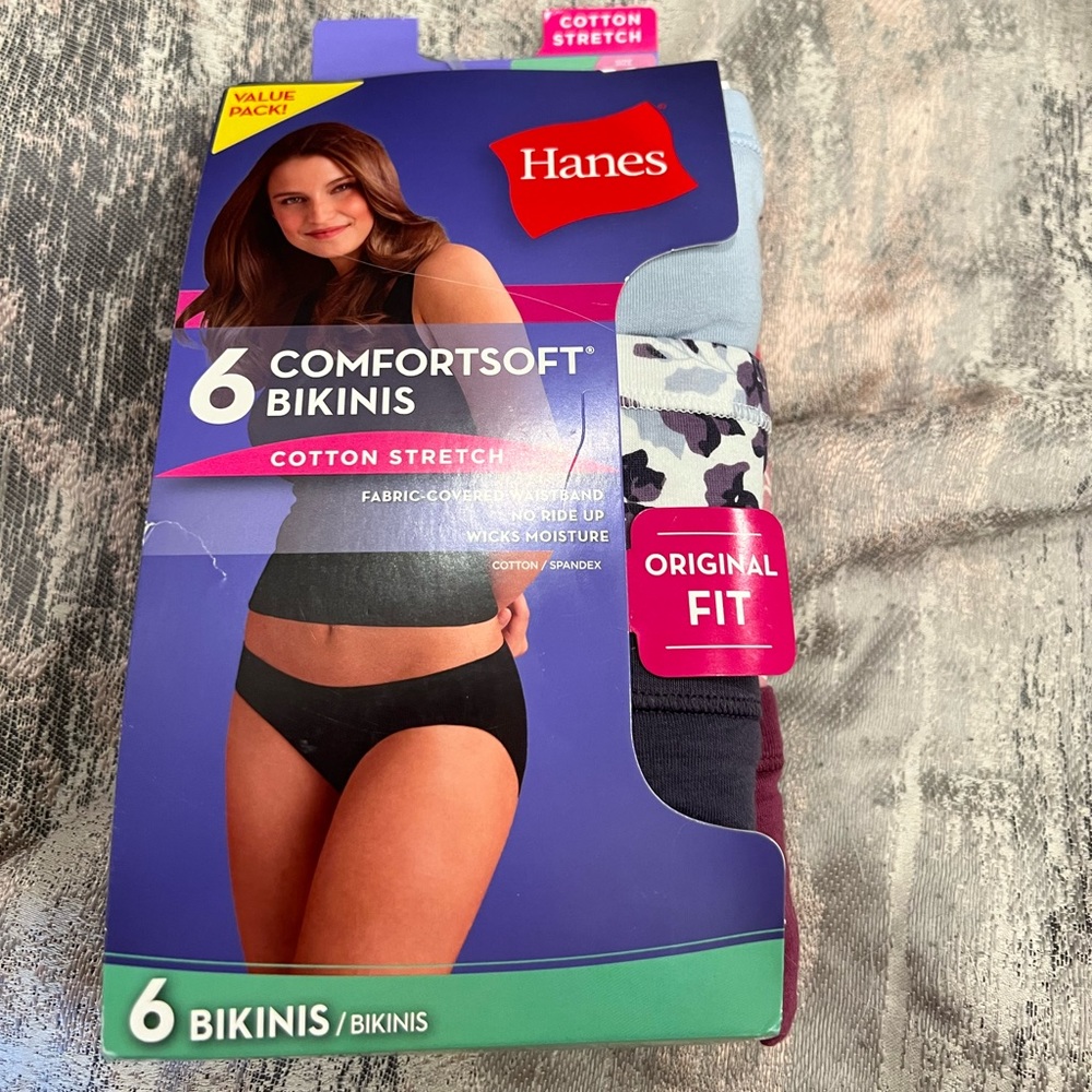 Hanes Women's Cotton Stretch Comfortsoft Waistband Bikini Underwear, 6-Pack